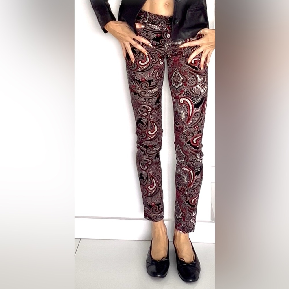 Club Monaco Paisley Skinny Jeans - Black and Red
